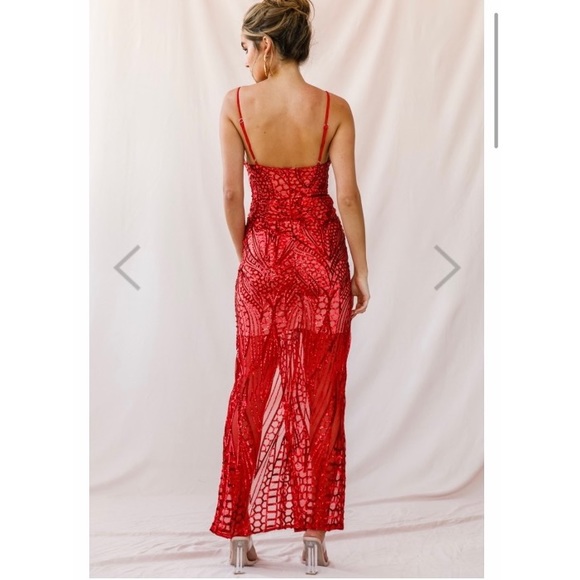 Selfie Leslie/Angel Biba Red Sequin Overlay Party Dress - Picture 2 of 7